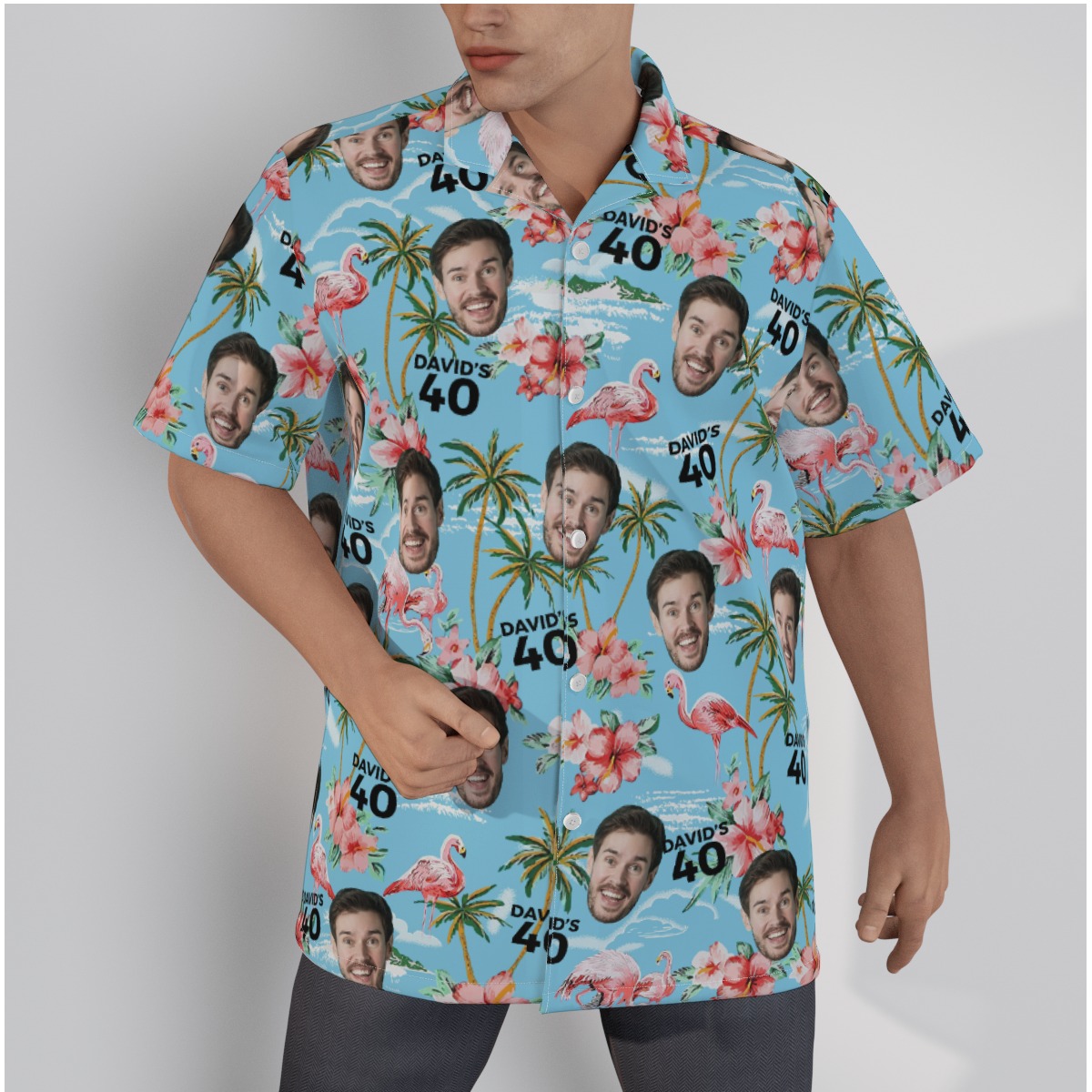 Light Blue Beach Themed Birthday Hawaiian Shirt With Custom Face - variant image 1