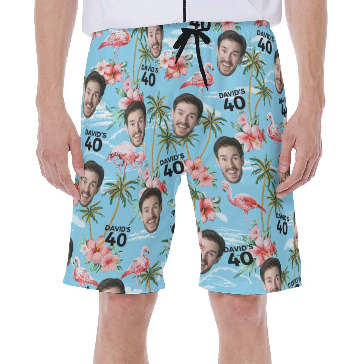 Light Blue Custom Face Men's Hawaiian Shorts For Birthday Beach Party - variant image 1
