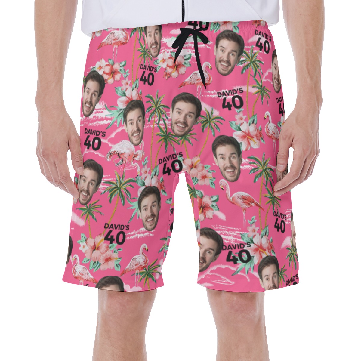 Beach Themed Birthday Pink Men's Hawaiian Shorts With Face - variant image 1