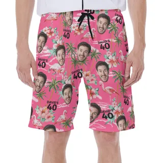 Beach Themed Birthday Pink Men's Hawaiian Shorts With Face