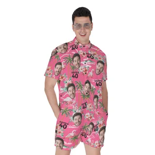 Unique Pink Birthday Mens Romper With Custom Face And Name