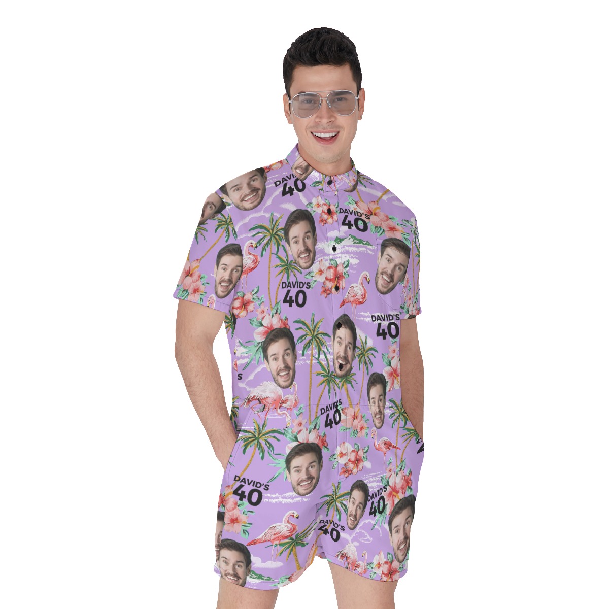 Custom Face And Name Birthday Purple Men's Romper - variant image 1
