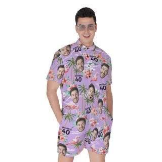 Custom Face And Name Birthday Purple Men's Romper