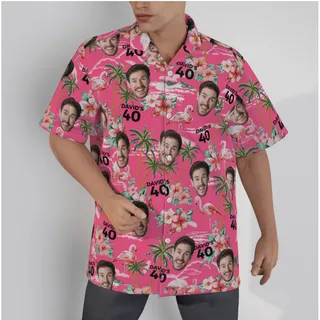 Funny Pink Birthday Hawaiian Shirt With Custom Face And Name
