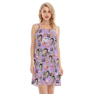 Custom Face And Name Birthday Purple Women's Cami Dress