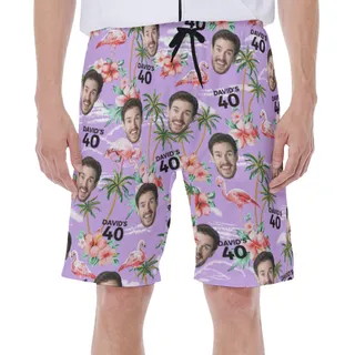 Custom Face And Name Birthday Purple Hawaiian Shorts