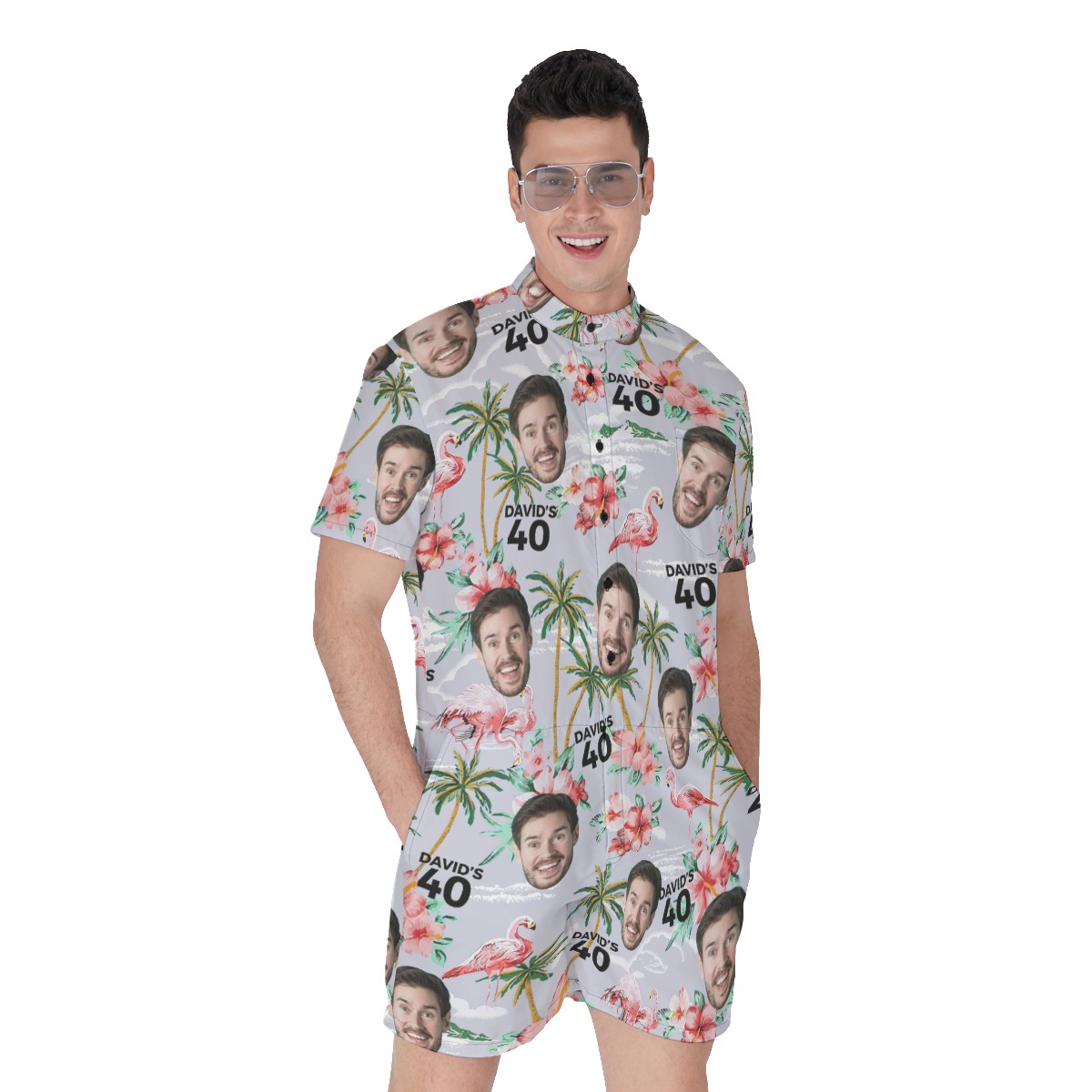 Custom Birthday Men's Hawaiian Romper With Name And Face - variant image 1