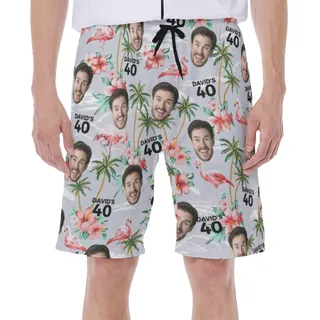 Custom Birthday Flamingo Men's Shorts With Name And Face
