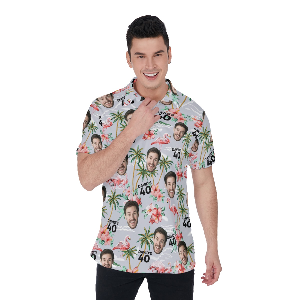 Custom Birthday Flamingo Polo Shirt With Name And Face - variant image 1