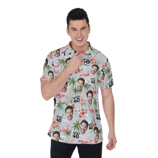Custom Birthday Flamingo Polo Shirt With Name And Face