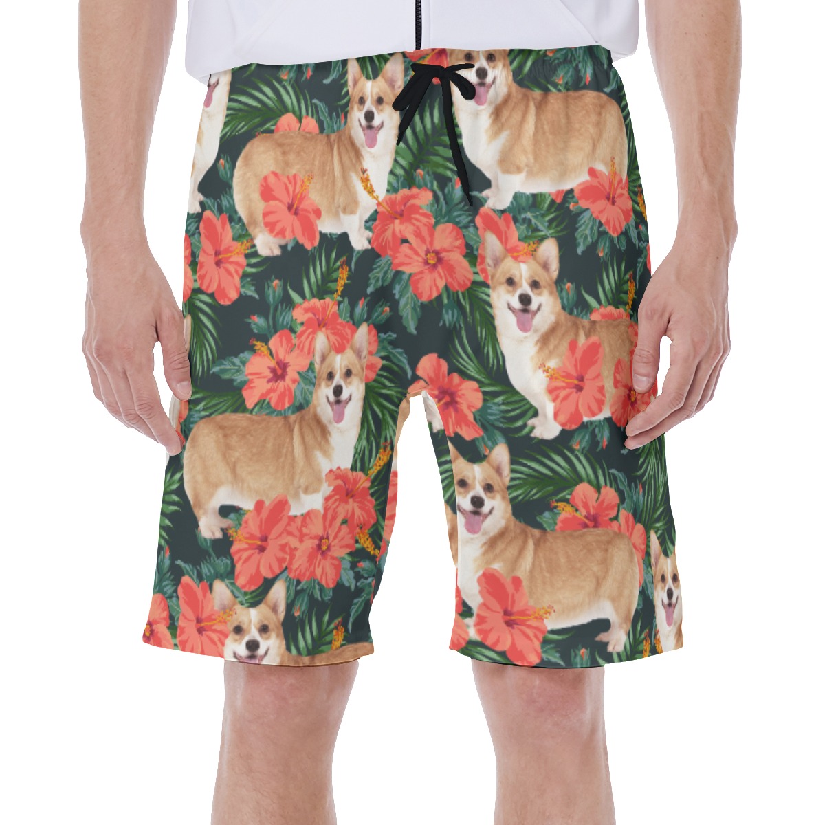 Custom Pet Face Floral Hawaiian Swim Trunks For Men - variant image 1
