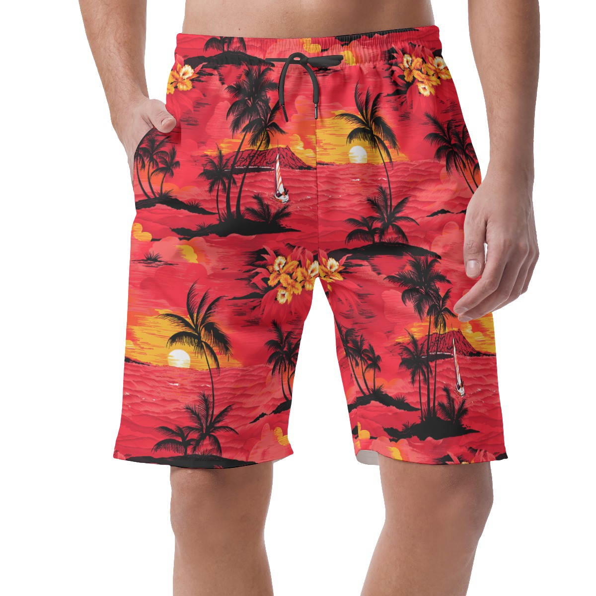 Red Sunset Aloha Summer Shorts For Men - variant image 1