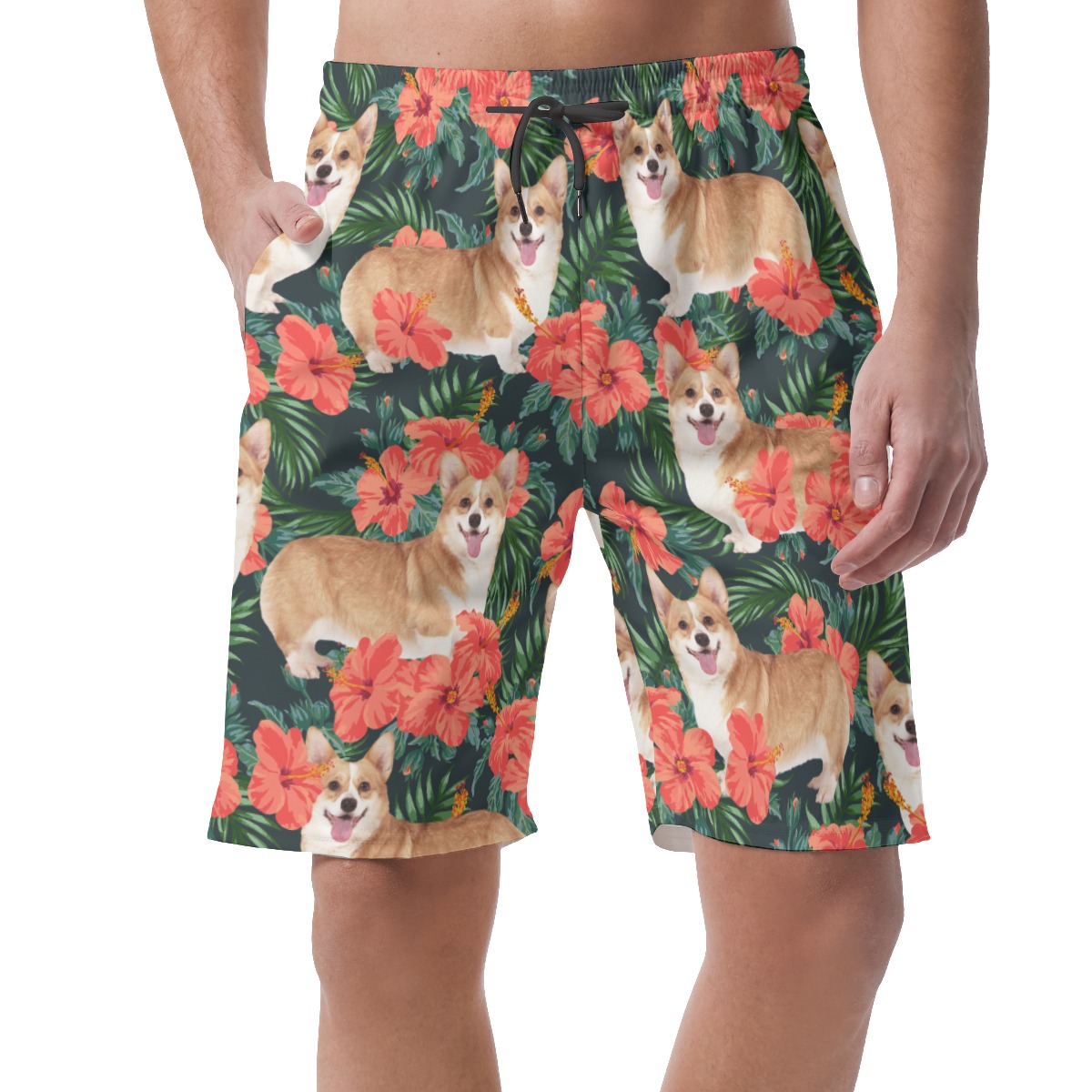 Customized Floral Hawaiian Summer Beach Shorts With Dog Face - variant image 1