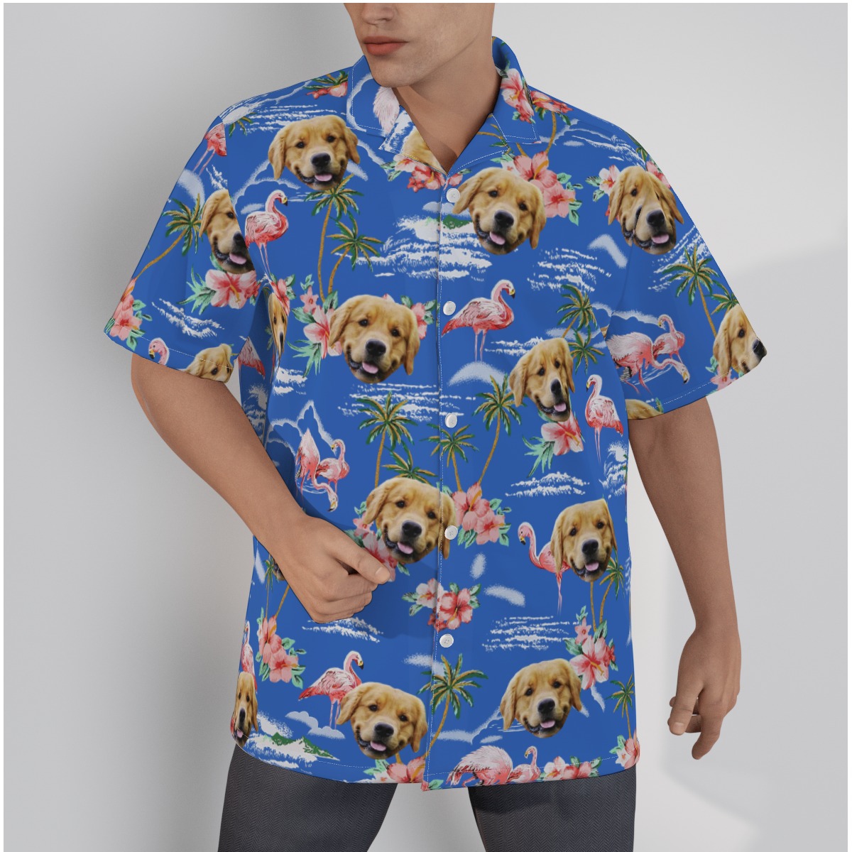 Blue Men's Hawaiian Shirt With Dog Face - variant image 1