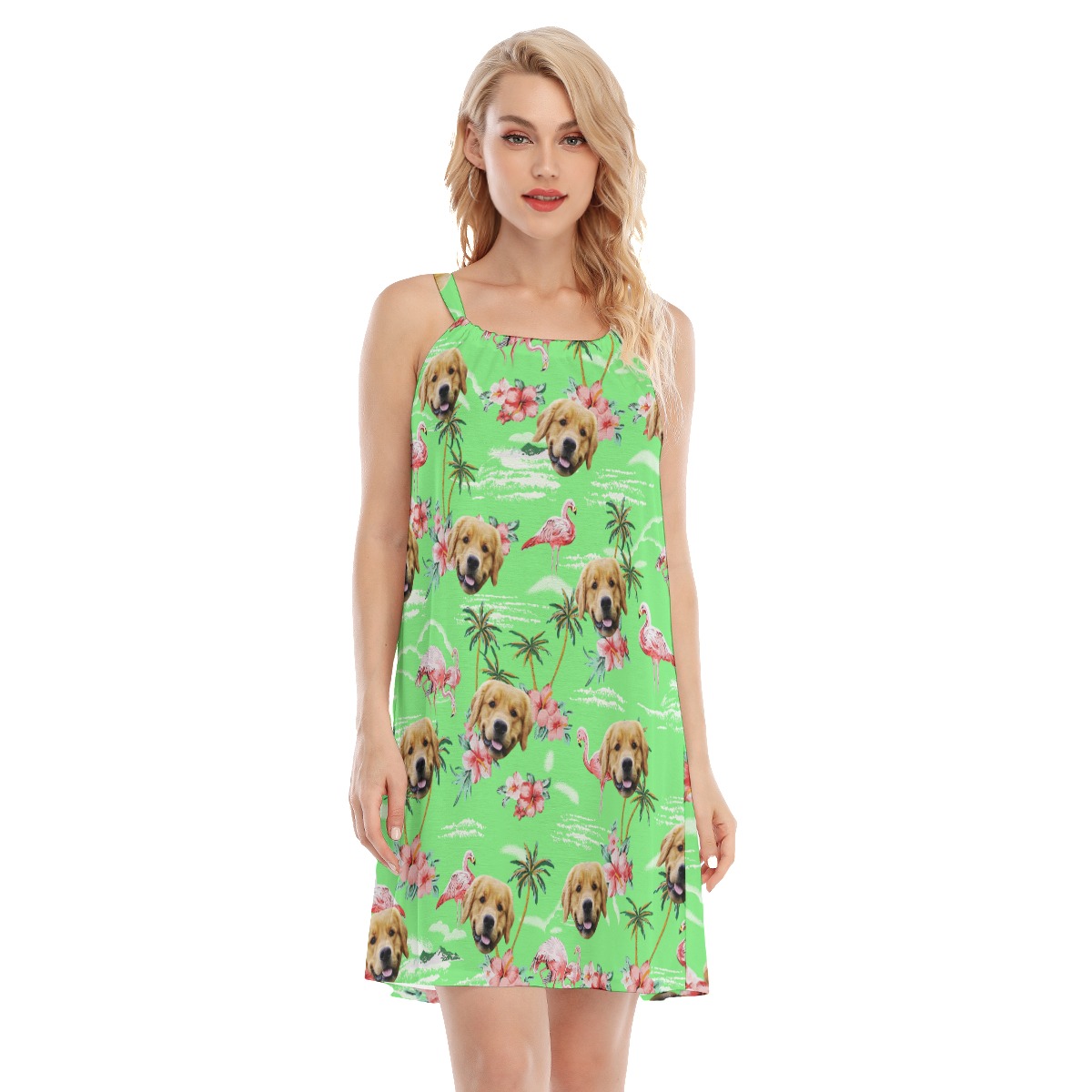 Beach Flamingo Custom Dog Green Cami Dress - variant image 1