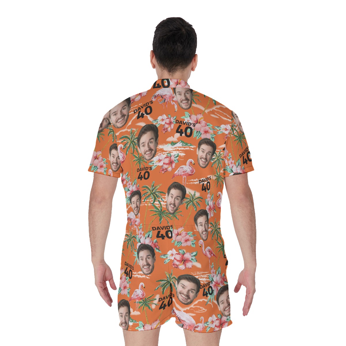 Custom Birthday Orange Hawaiian Romper With Face And Text