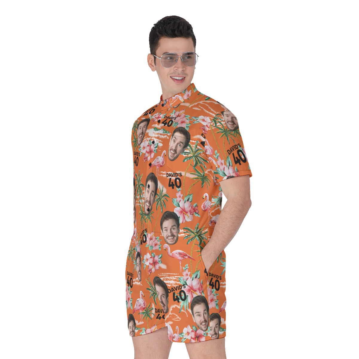 Custom Birthday Orange Hawaiian Romper With Face And Text