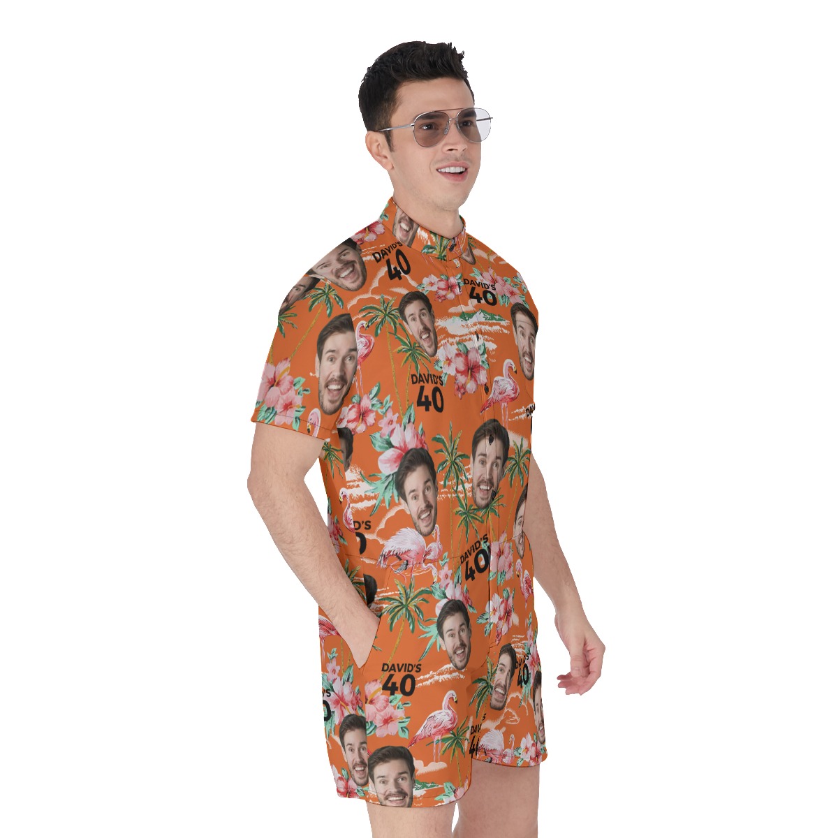 Custom Birthday Orange Hawaiian Romper With Face And Text