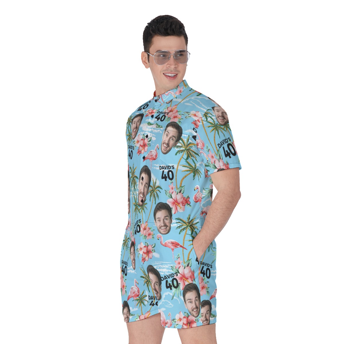 Birthday Beach Party Custom Men's Hawaiian Romper