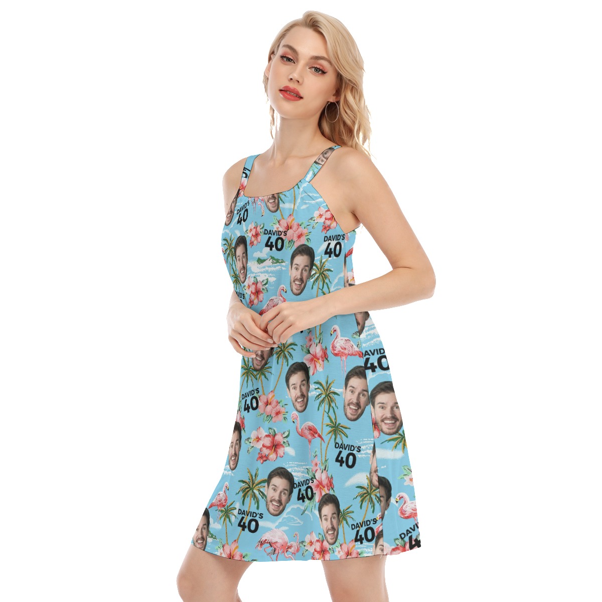 Light Blue Birthday Cami Dress With Custom Face And Name