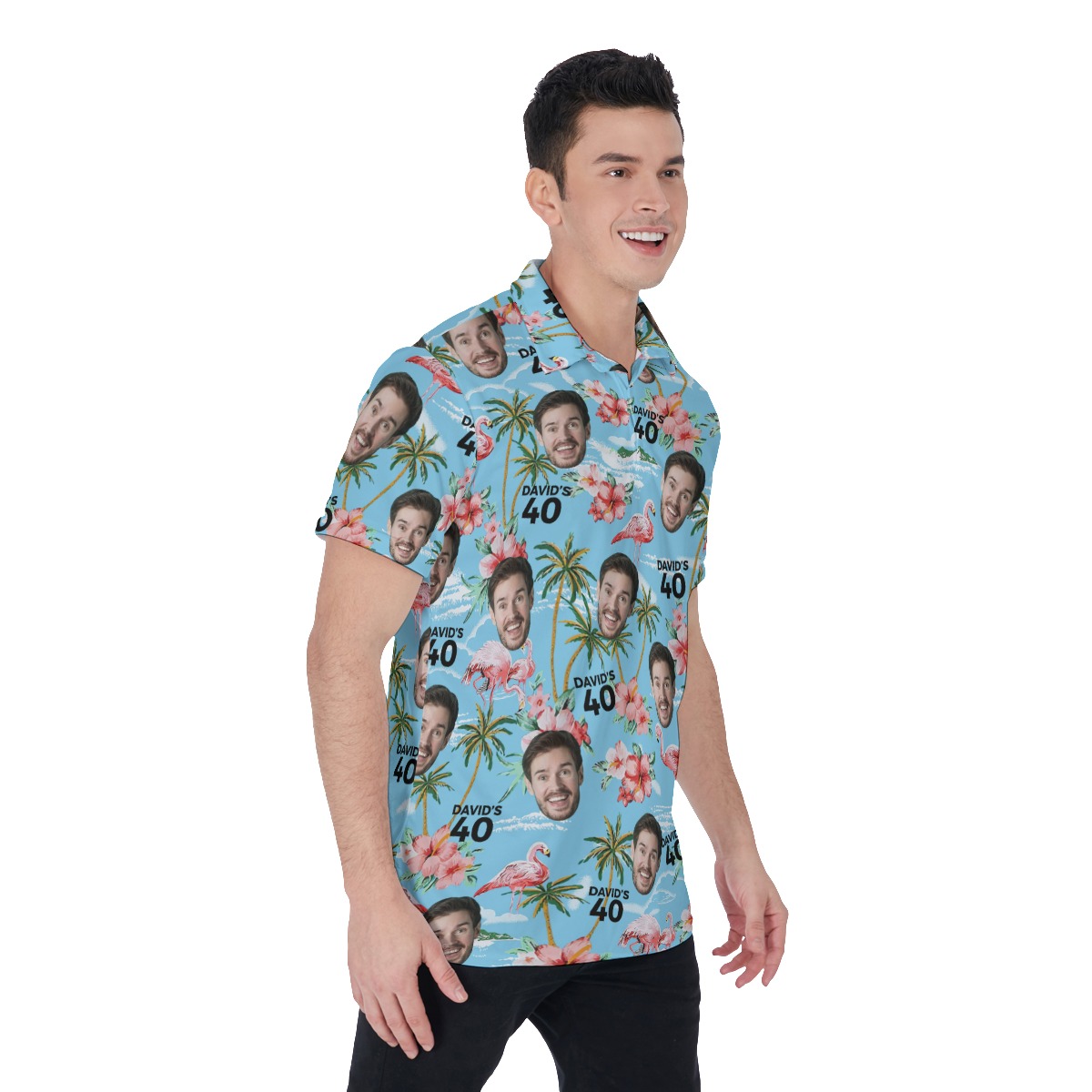 Light Blue Birthday Custom Golf Shirt With Face And Name