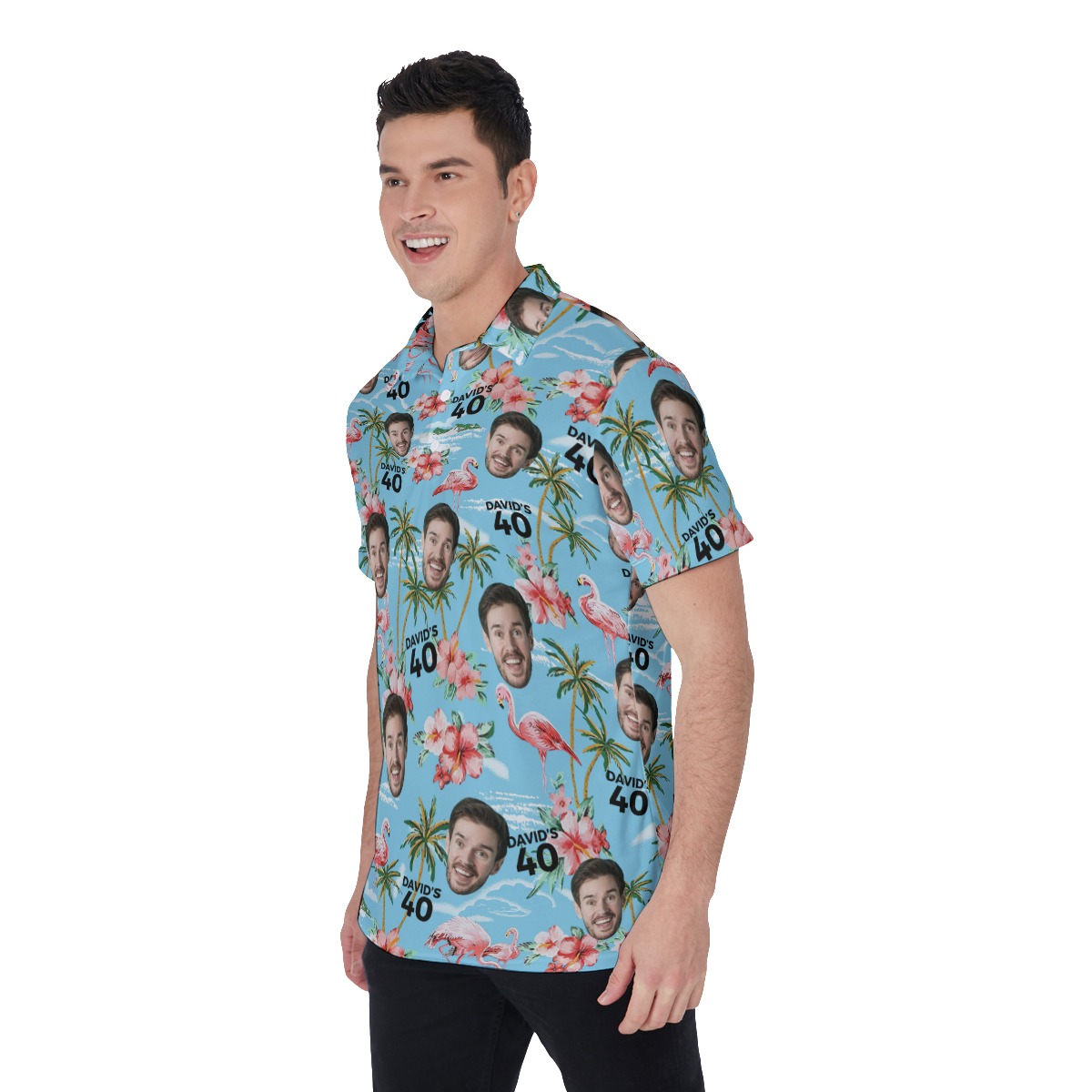Light Blue Birthday Custom Golf Shirt With Face And Name