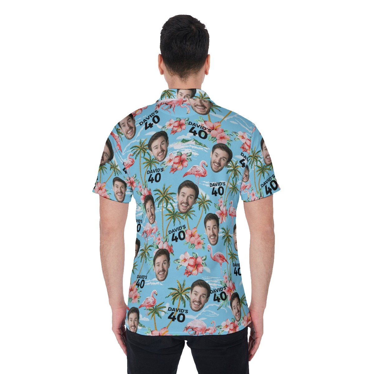 Light Blue Birthday Custom Golf Shirt With Face And Name