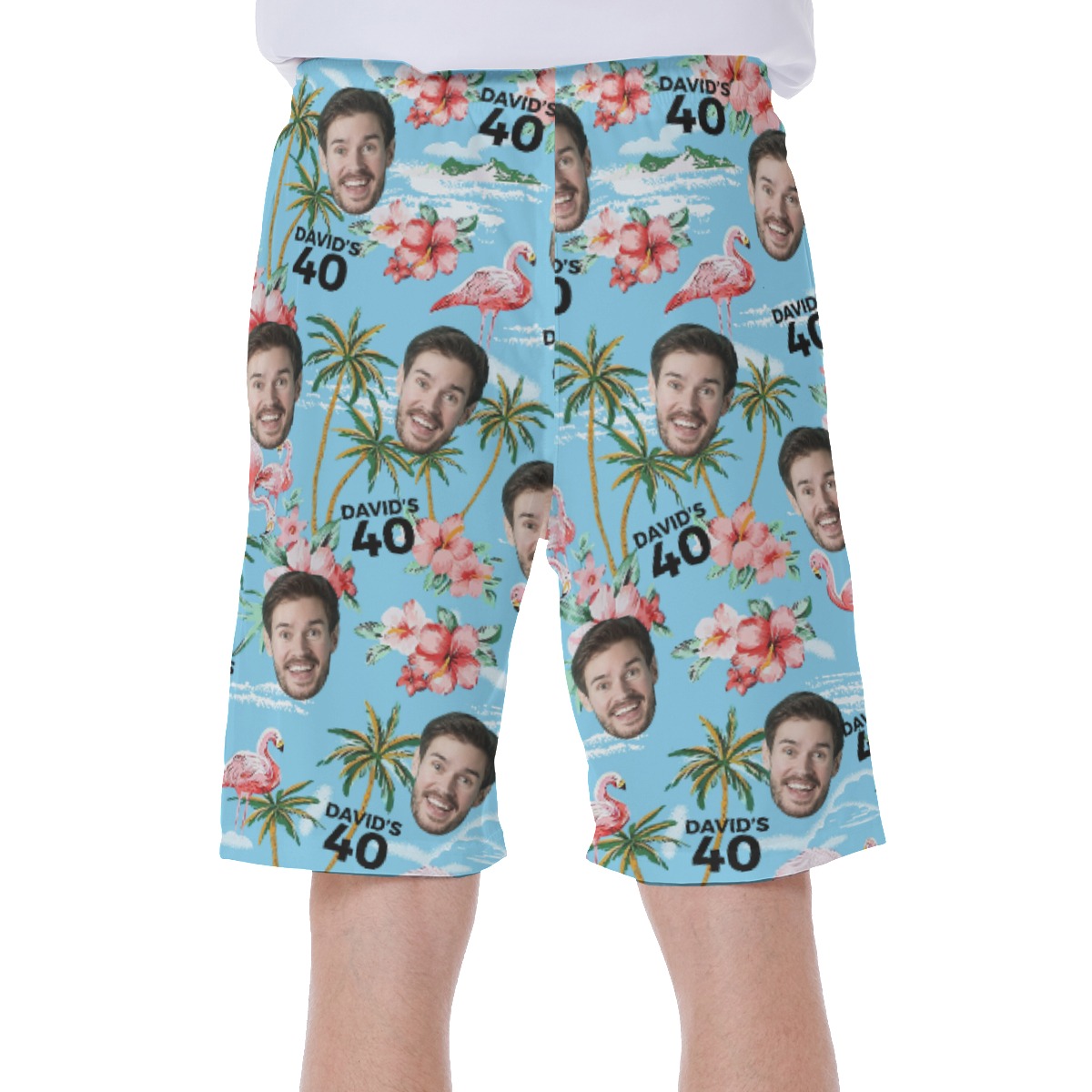 Light Blue Custom Face Men's Hawaiian Shorts For Birthday Beach Party