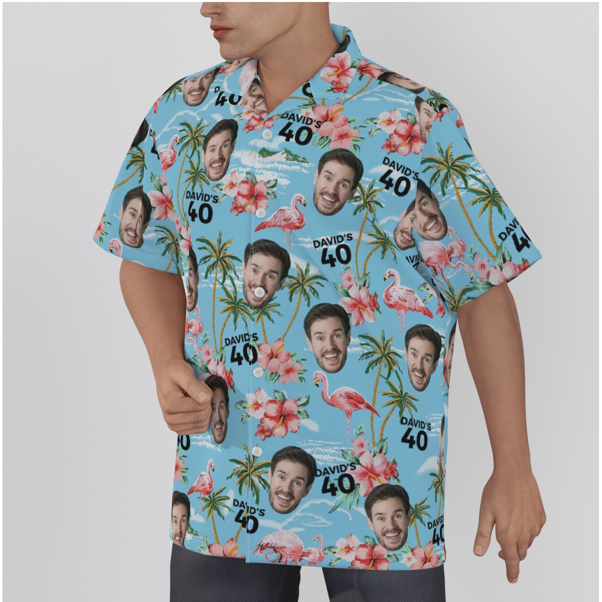 Light Blue Beach Themed Birthday Hawaiian Shirt With Custom Face