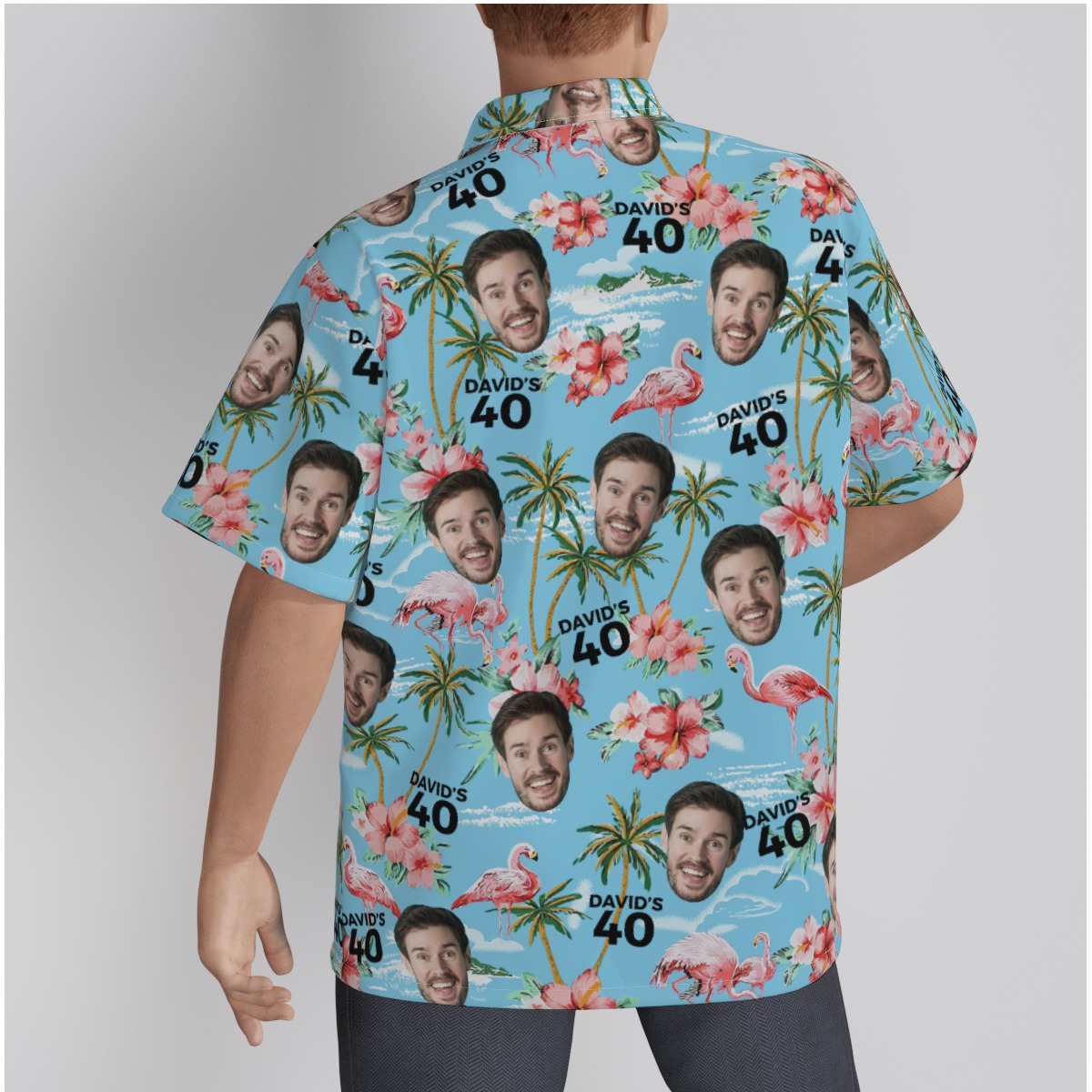 Light Blue Beach Themed Birthday Hawaiian Shirt With Custom Face