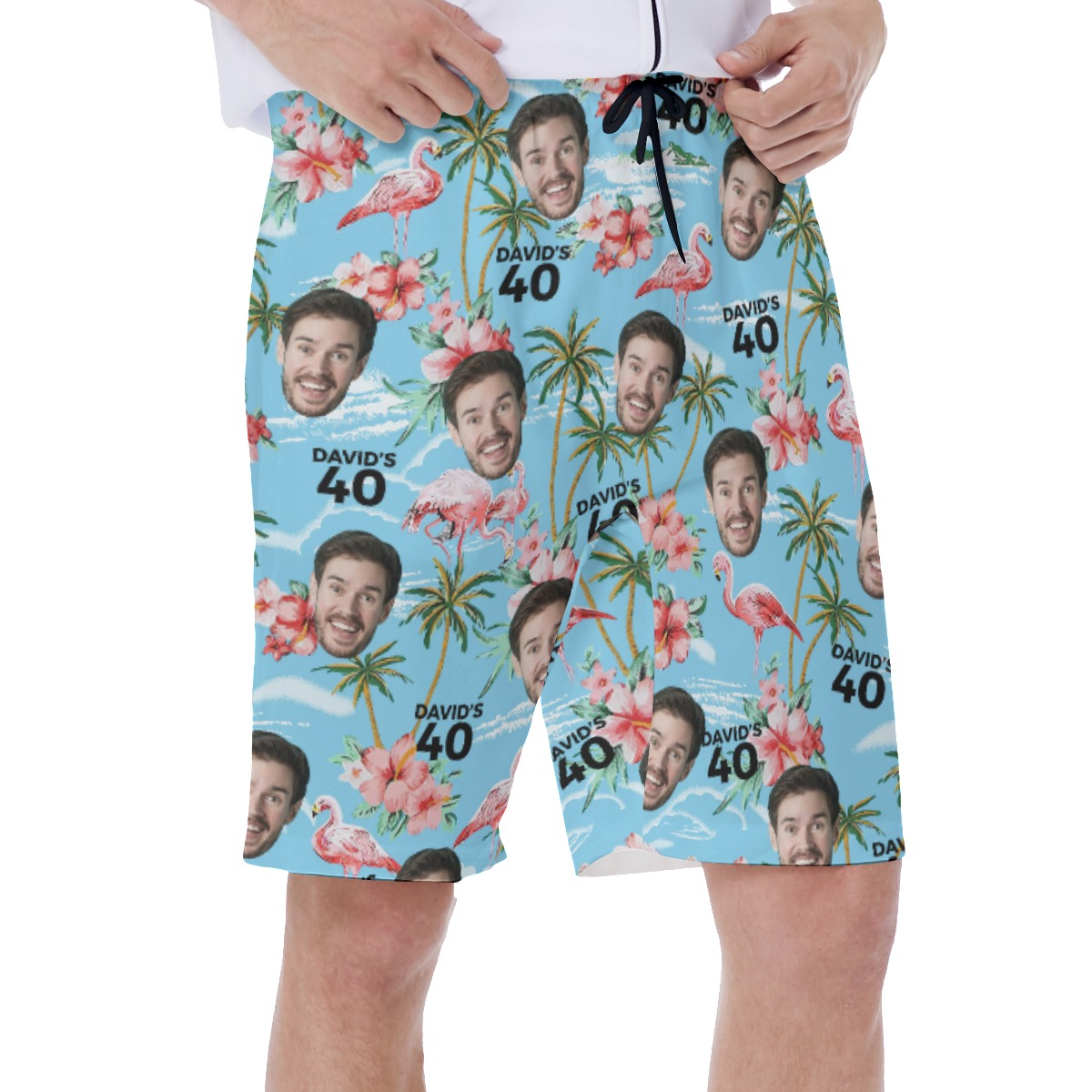 Light Blue Custom Face Men's Hawaiian Shorts For Birthday Beach Party