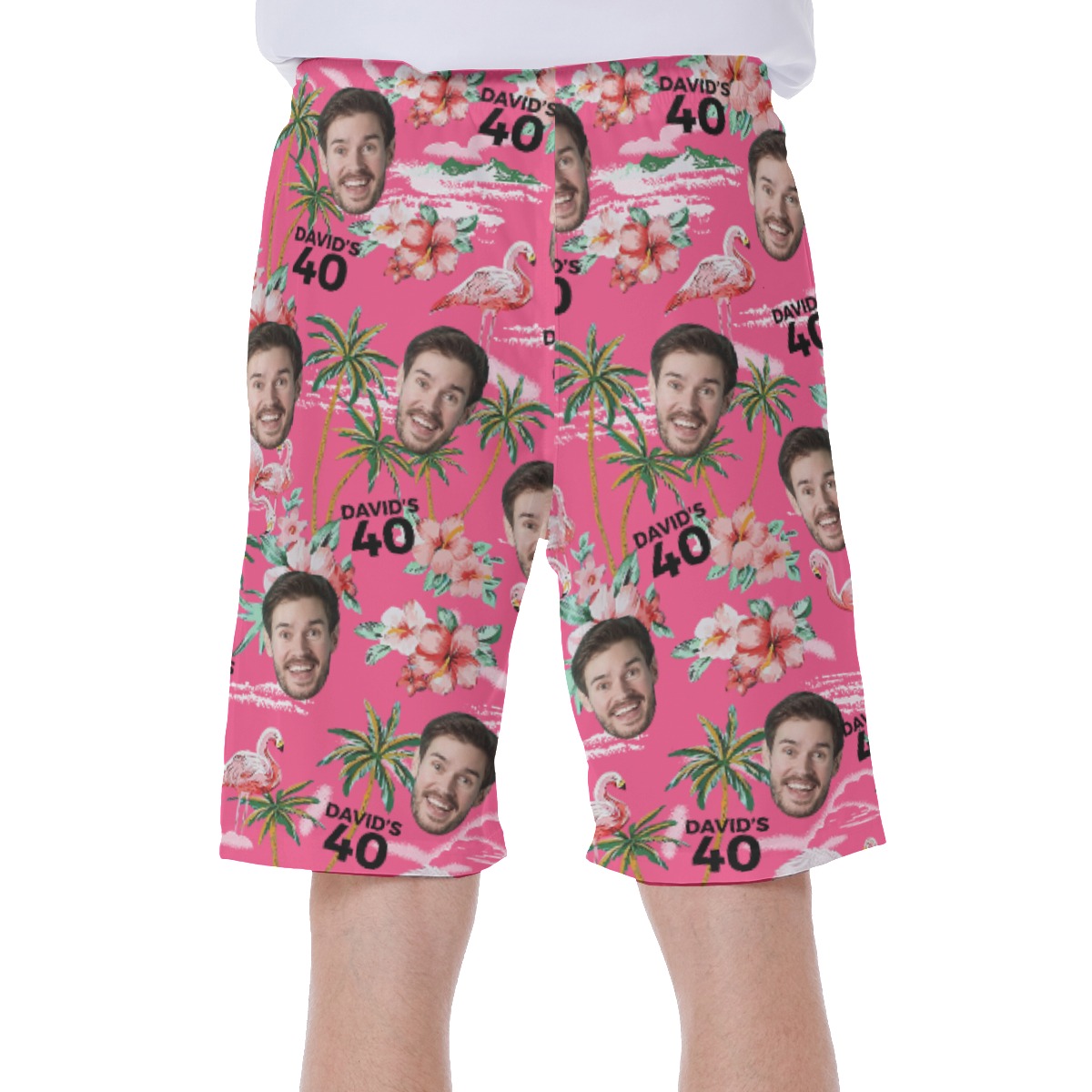 Beach Themed Birthday Pink Men's Hawaiian Shorts With Face