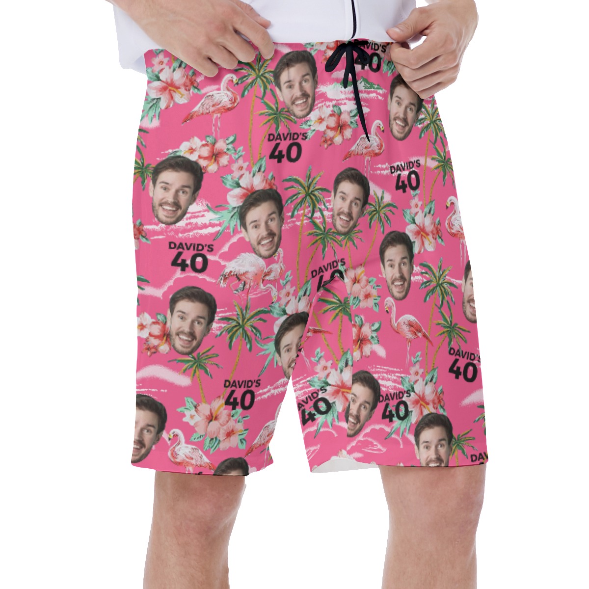 Beach Themed Birthday Pink Men's Hawaiian Shorts With Face
