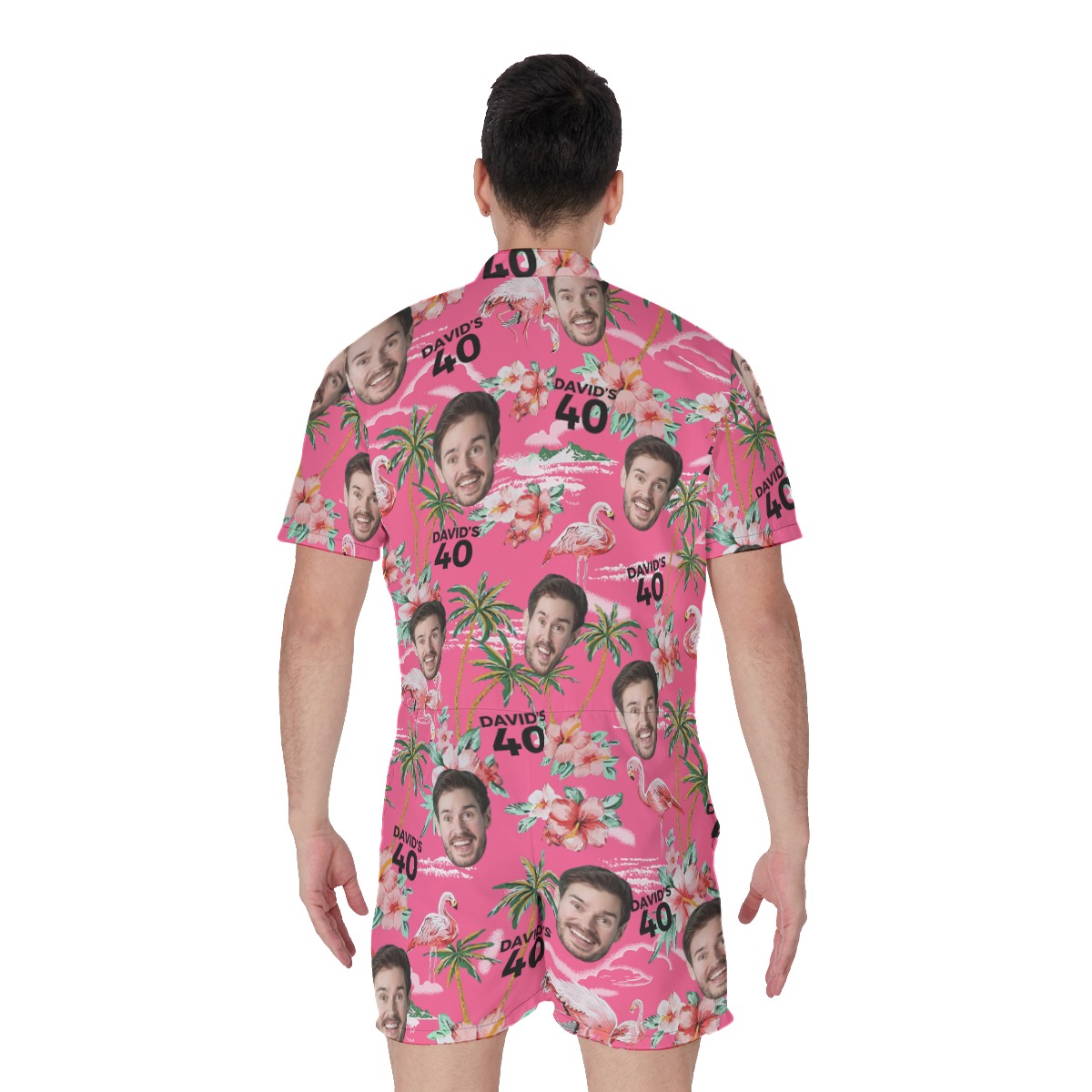 Unique Pink Birthday Mens Romper With Custom Face And Name