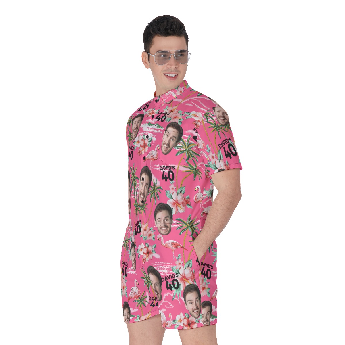 Unique Pink Birthday Mens Romper With Custom Face And Name