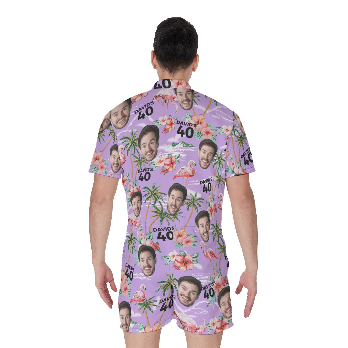 Custom Face And Name Birthday Purple Men's Romper