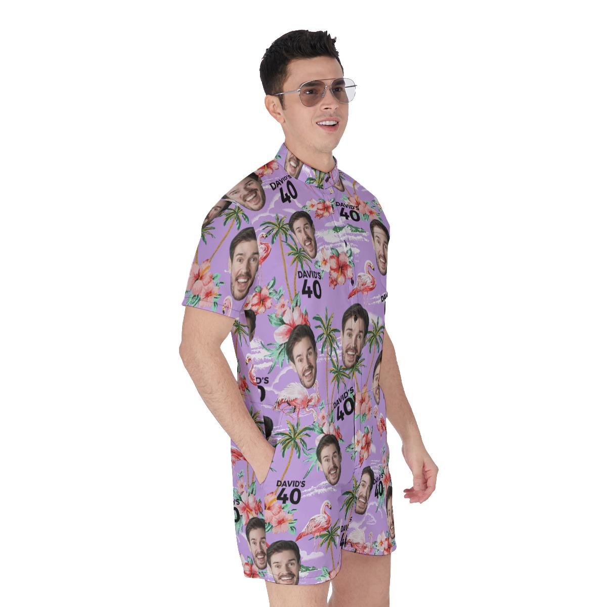 Custom Face And Name Birthday Purple Men's Romper