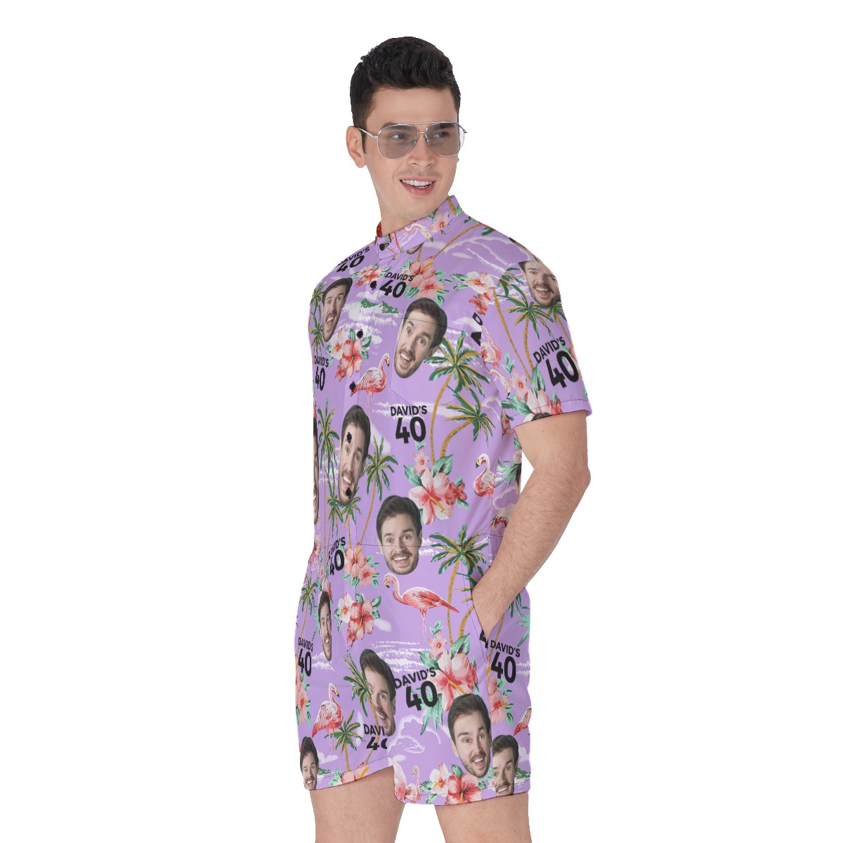 Custom Face And Name Birthday Purple Men's Romper