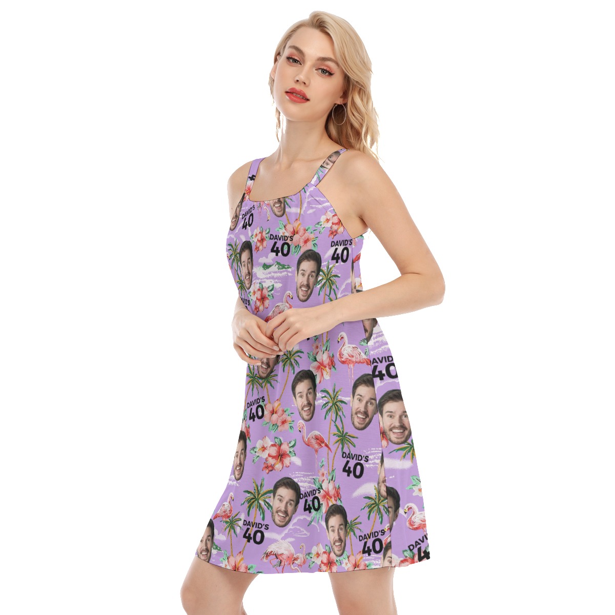 Custom Face And Name Birthday Purple Women's Cami Dress
