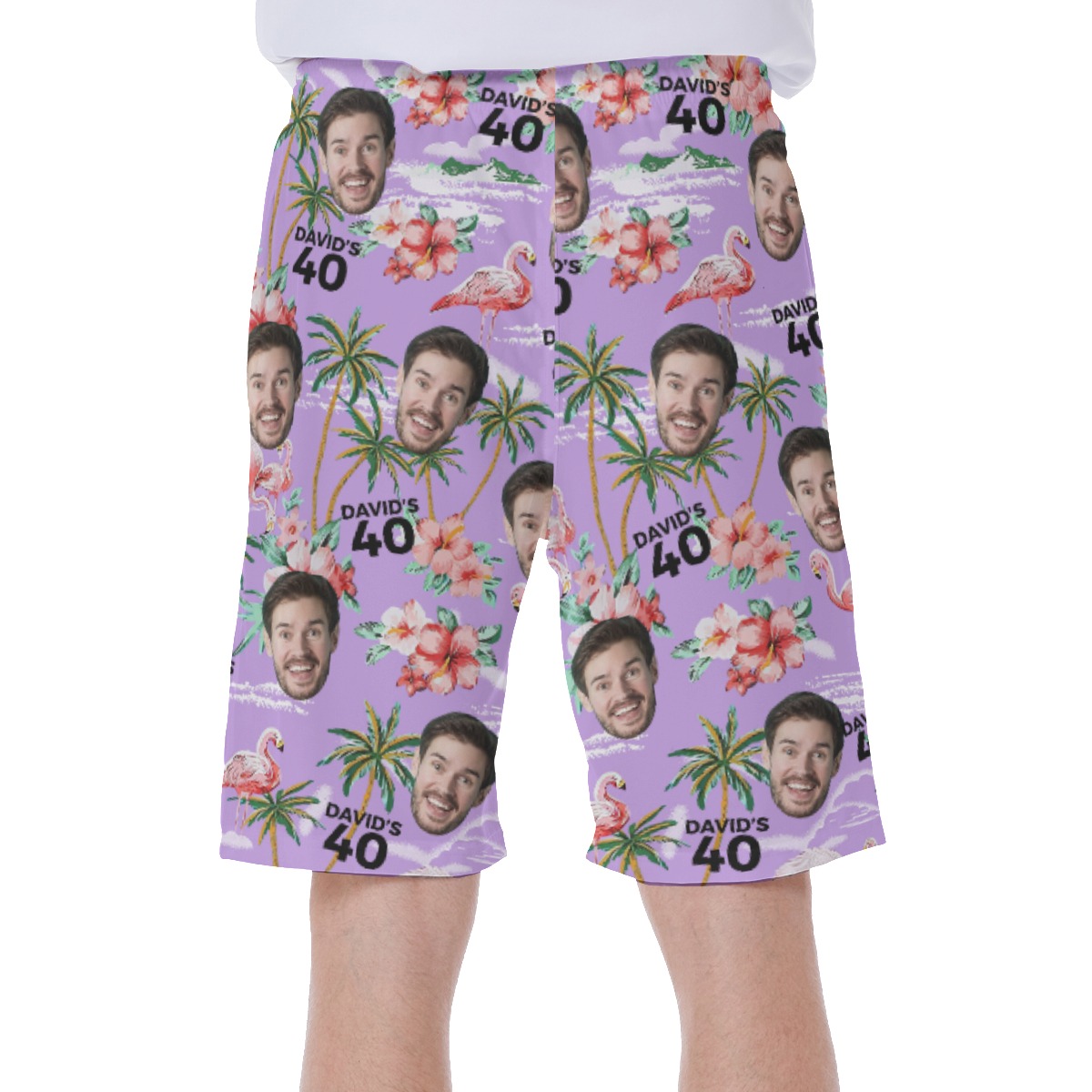 Custom Face And Name Birthday Purple Hawaiian Shorts