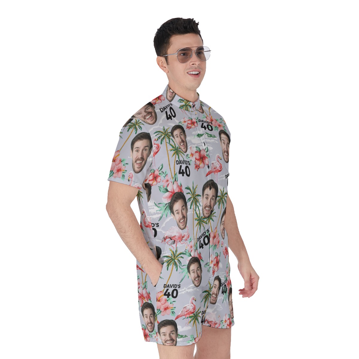 Custom Birthday Men's Hawaiian Romper With Name And Face