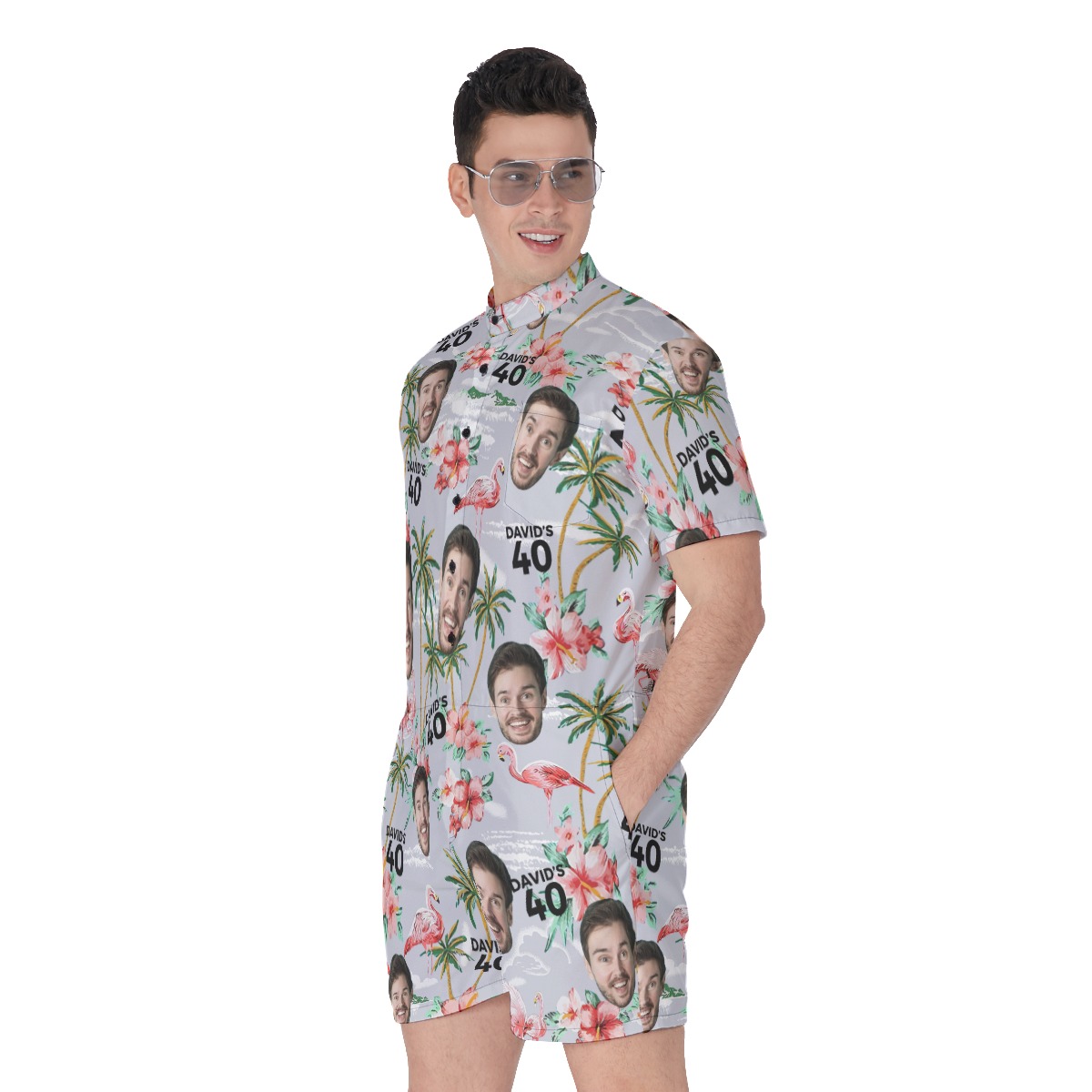 Custom Birthday Men's Hawaiian Romper With Name And Face