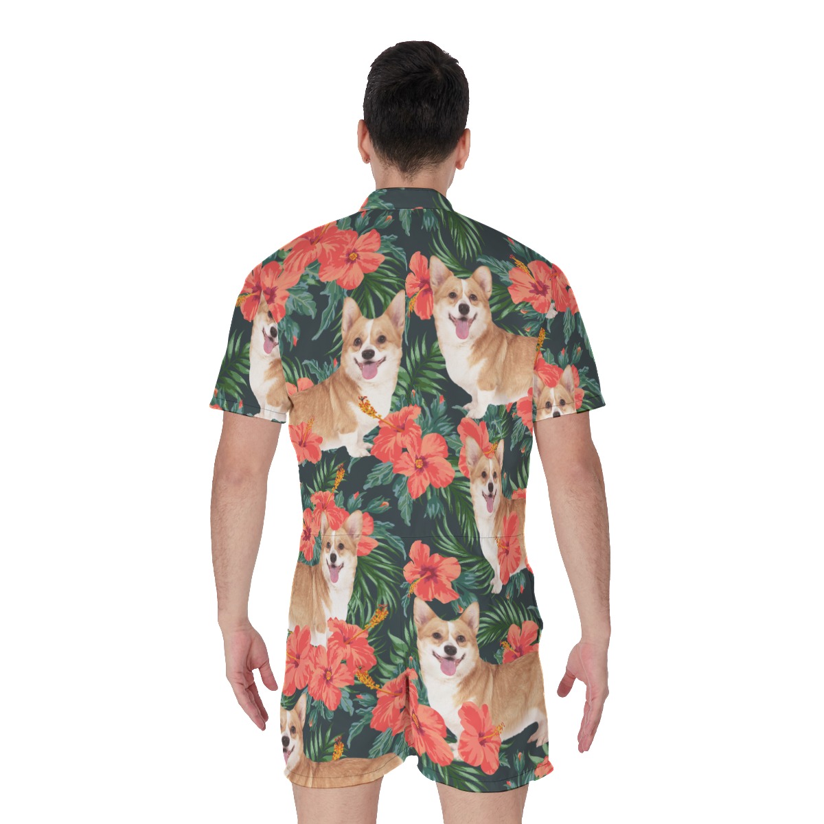Floral Men's Hawaiian Romper With Custom Dog Face