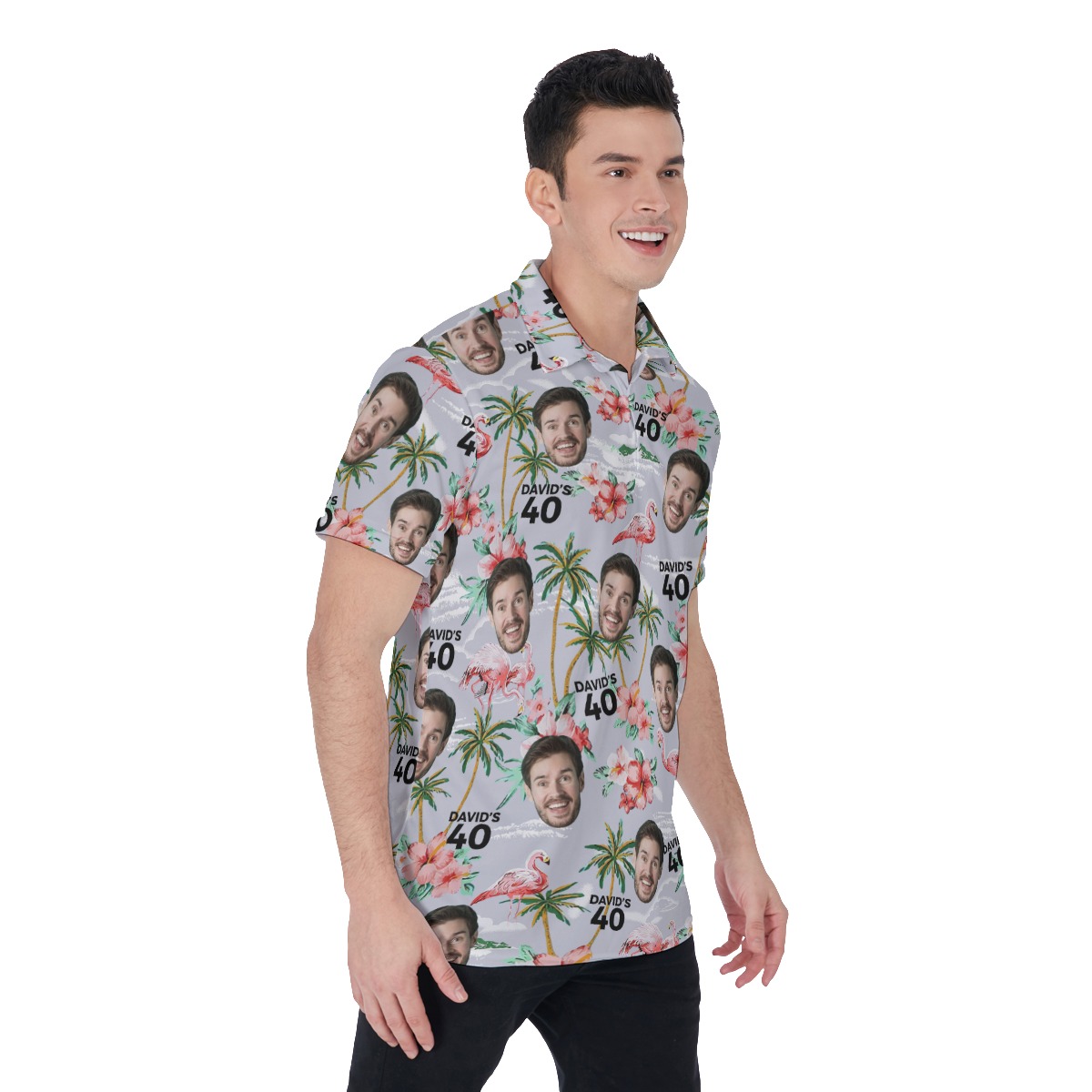 Custom Birthday Flamingo Polo Shirt With Name And Face