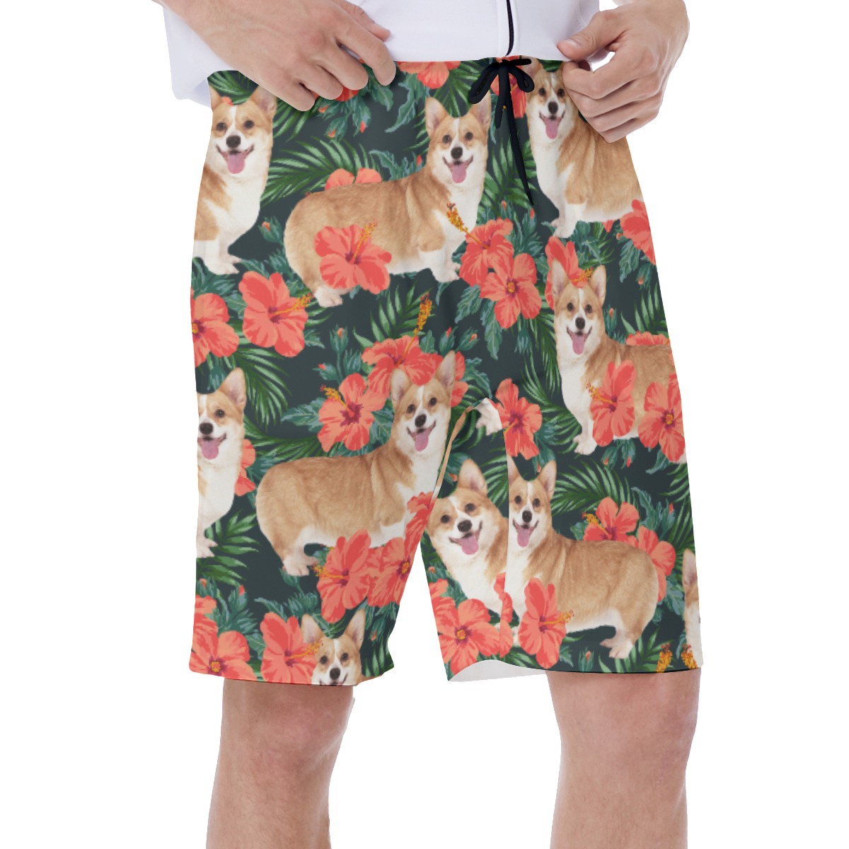 Custom Pet Face Floral Hawaiian Swim Trunks For Men