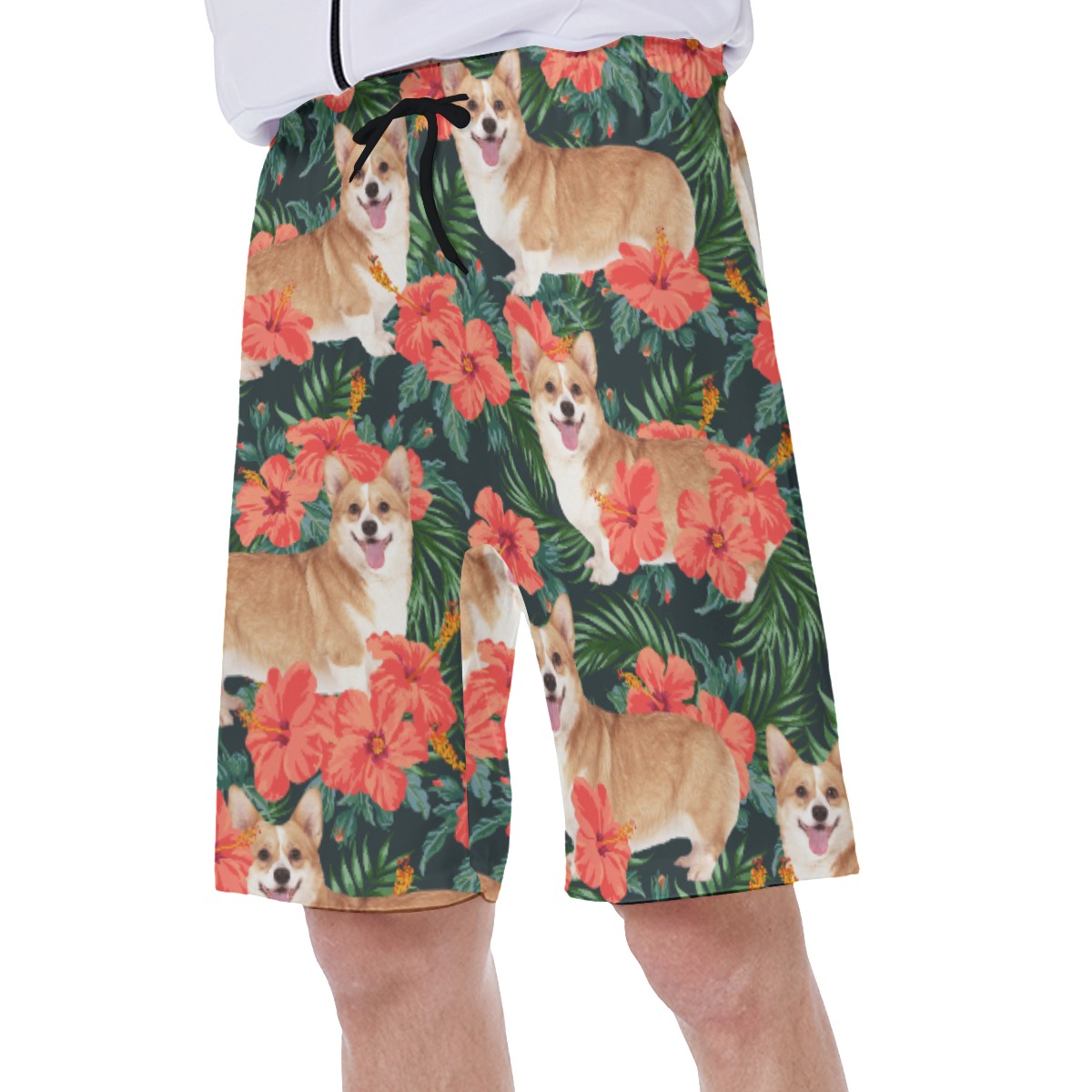Custom Pet Face Floral Hawaiian Swim Trunks For Men