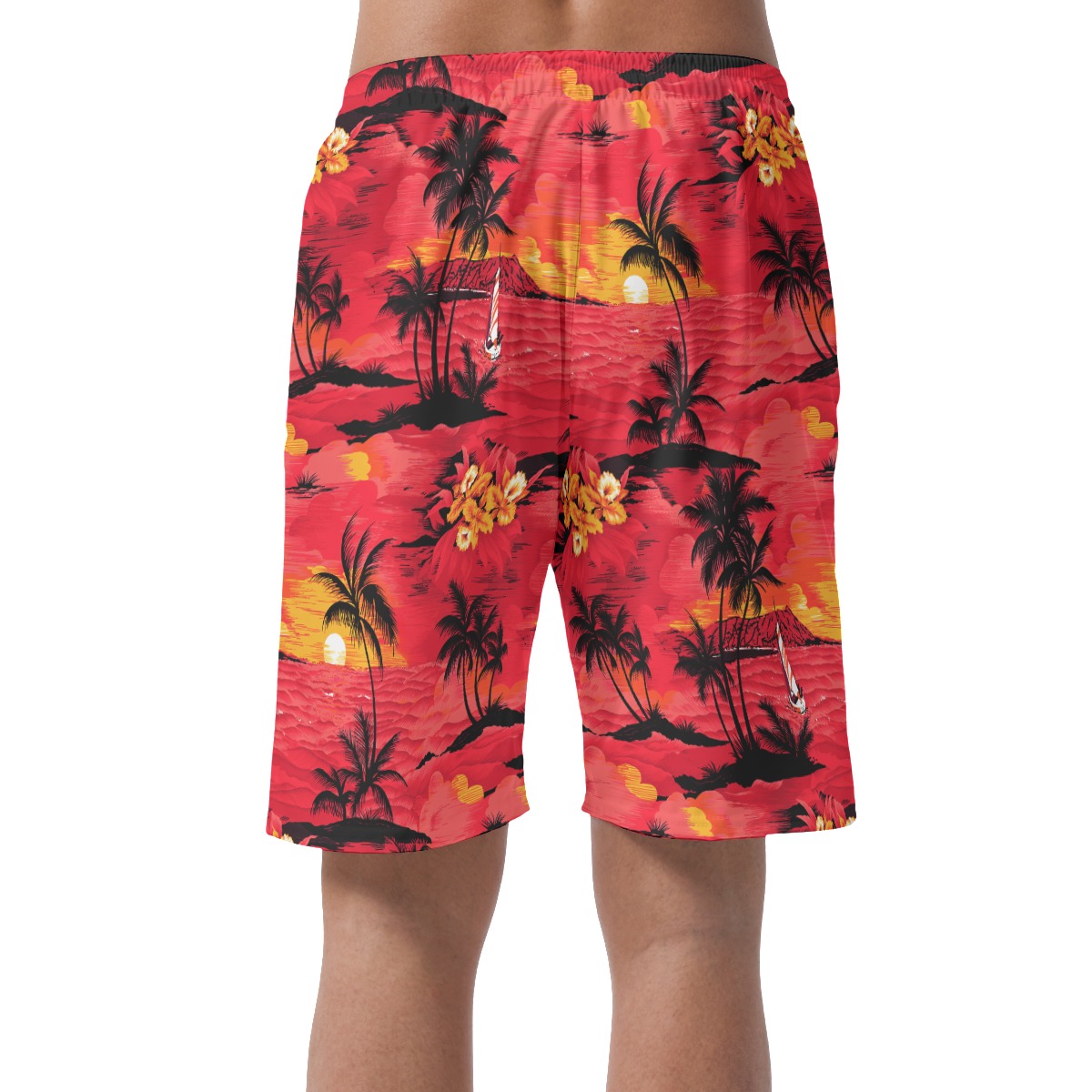 Red Sunset Aloha Summer Shorts For Men