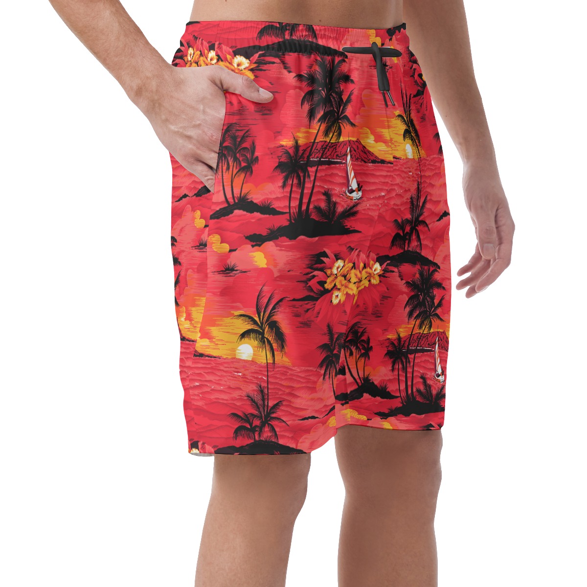 Red Sunset Aloha Summer Shorts For Men