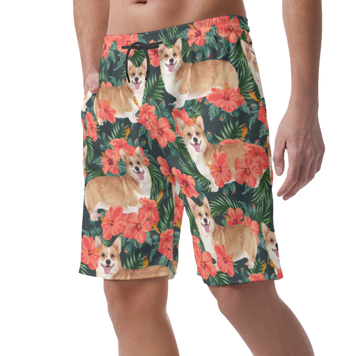 Customized Floral Hawaiian Summer Beach Shorts With Dog Face