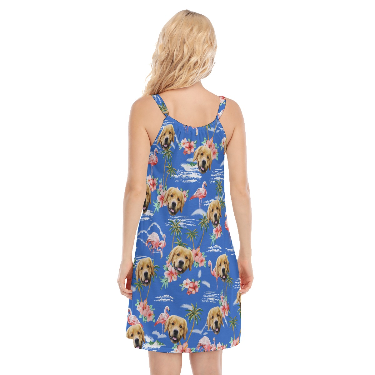 Blue Beach Palm Tree Custom Dog Face Cami Dress